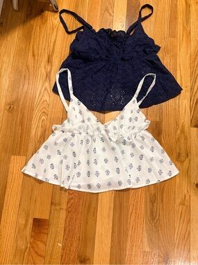 Navy Eyelet Cami + White Printed Ruffle Cami Set